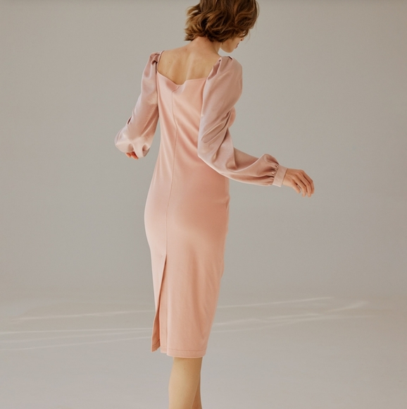🆕 NAP Loungewear Square Neck Puff Sleeve Midi Dress in Peach Pink - Picture 6 of 10